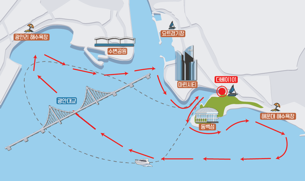從The Bay 101出發，環繞廣安大橋和Marine City的冒險之旅白天航線地圖